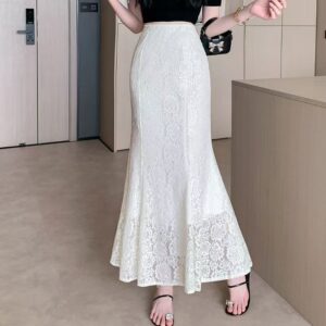 Lady's Elastic Waist Lace Hollow-out Half Skirt