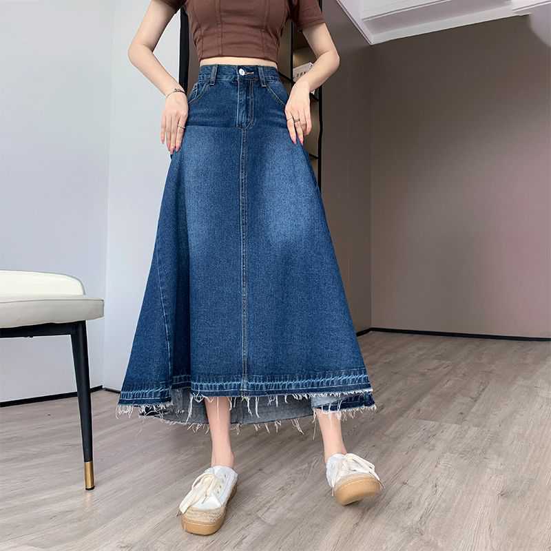 High-waisted Slim-fit Denim Midi Skirt With A Draping Effect - Image 2