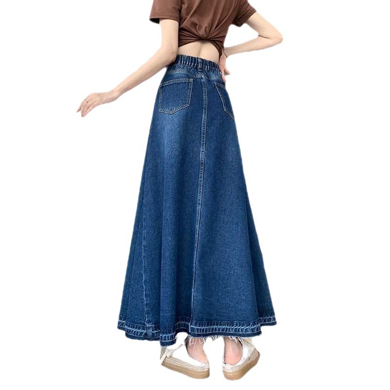 High-waisted Slim-fit Denim Midi Skirt With A Draping Effect - Image 5