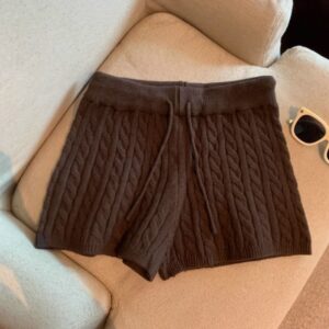 Retro Minimalist Cable-knit Linen Shorts With Elastic Waist