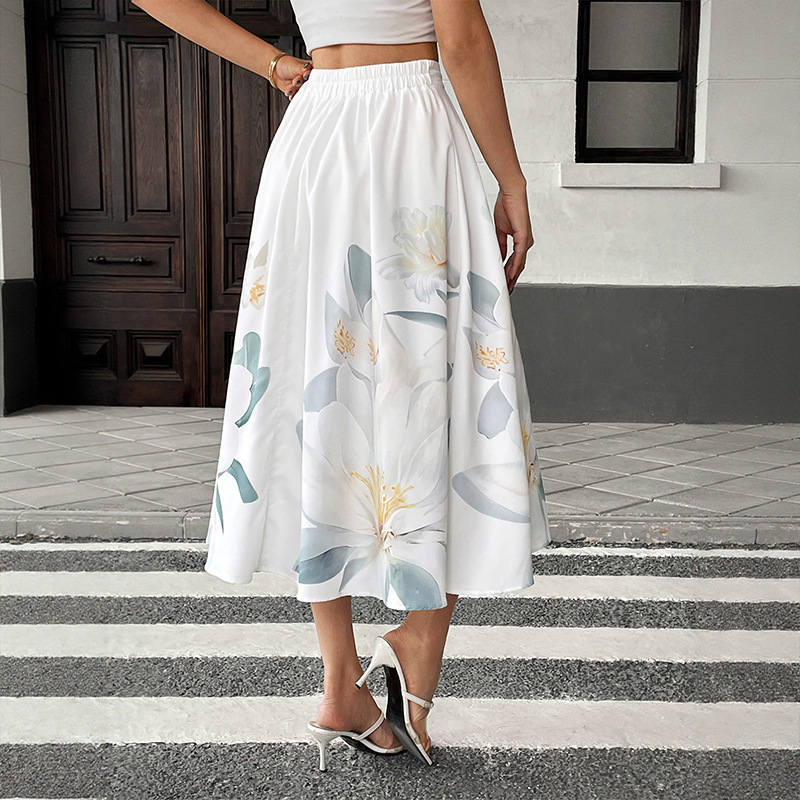 Casual Vacation Sweet Style Button-Decorated Floral Print Skirt - Image 4