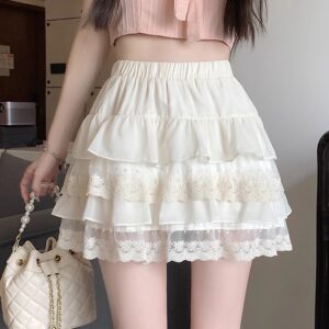 Lace-trimmed Cake-style Short Skirt For Women
