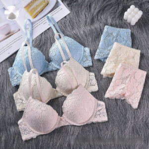 French Casual Steel Ring Lace Bra Panties Set Casual Push Up Fixed Cup Without Deformation
