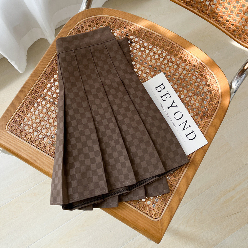 Plaid A-line Skirt For Women Pleated High-waisted And Figure-flattering - Image 3