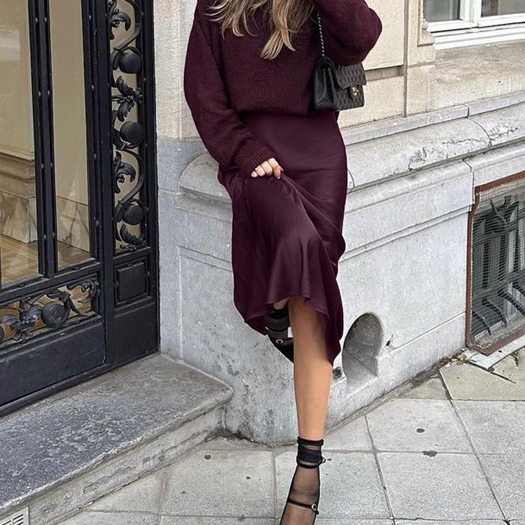 Women's Fashion Pure Color Minimal Versatile High Waist Long Skirt - Image 3