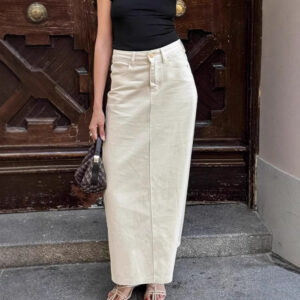 High Waist Slit Workwear Denim Skirt Women's Clothing