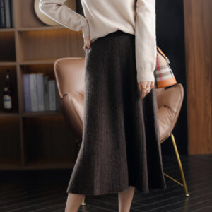 Wool Knitted Stretch Mid-length Cashmere Pleated Skirt