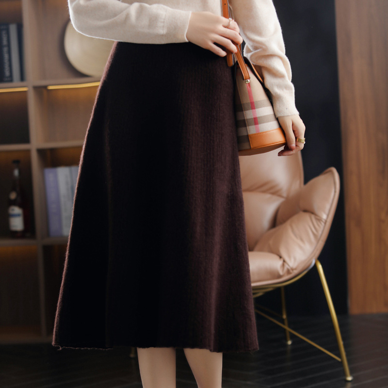 Wool Knitted Stretch Mid-length Cashmere Pleated Skirt - Image 2