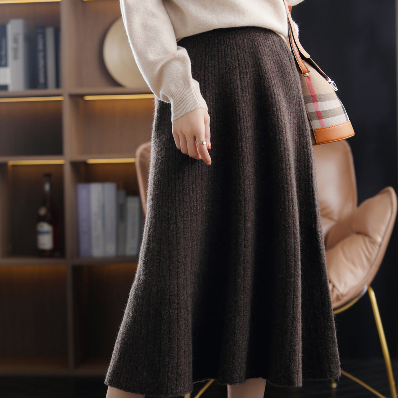 Wool Knitted Stretch Mid-length Cashmere Pleated Skirt - Image 7