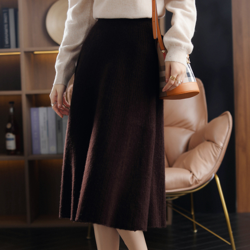Wool Knitted Stretch Mid-length Cashmere Pleated Skirt - Image 8