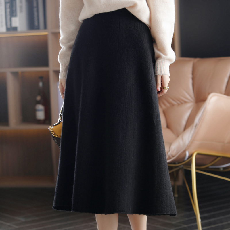 Wool Knitted Stretch Mid-length Cashmere Pleated Skirt - Image 9