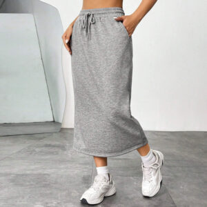 Sports Leisure Commute Loose Elastic Waist Solid Skirt