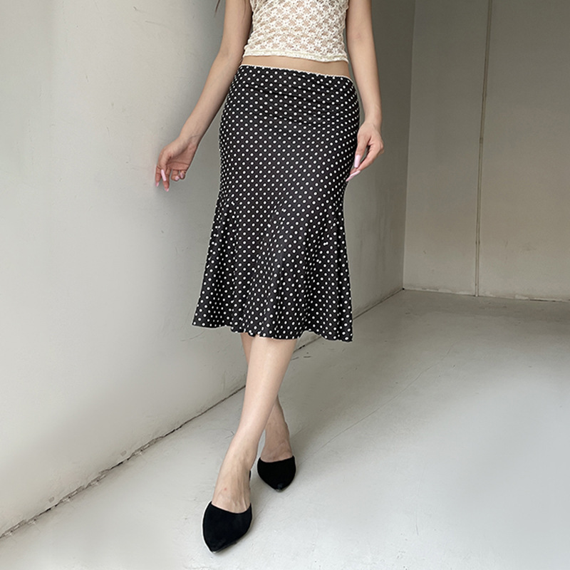 Polka Round Dots And Floral Prints High Waist Slimming Lotus Skirt - Image 4