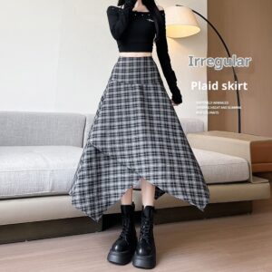 Irregular Women's Autumn And Winter New Plaid High Waist Slimming Skirt
