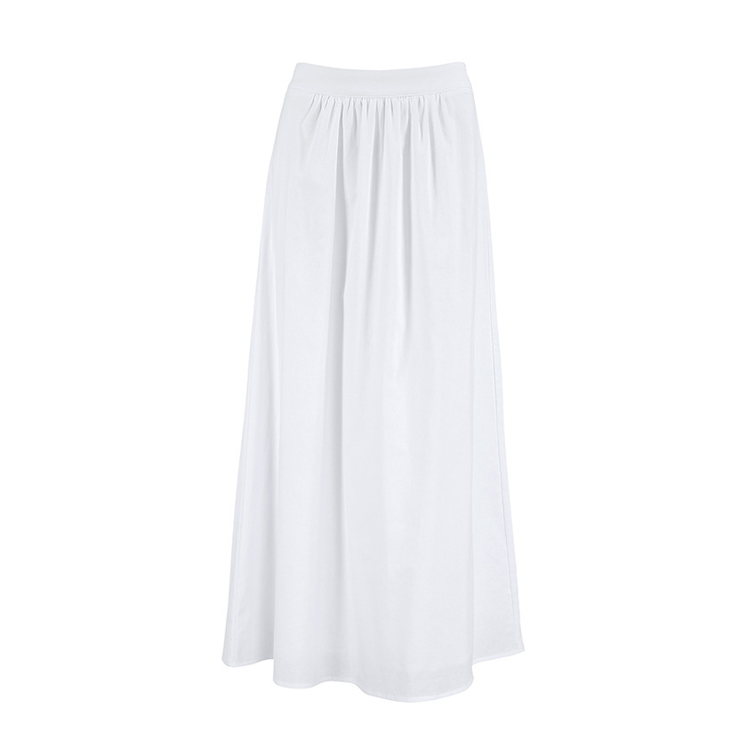 White Cotton Linen A- Line Skirt Loose High Waist Half-length - Image 5