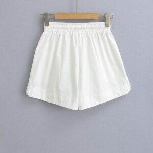 Summer Retro White High-waist Loose Drawstring Shorts Women's Fashion Casual