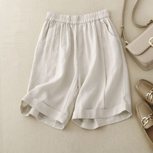 Summer High Waist Slimming Cotton Linen Wide Leg Shorts