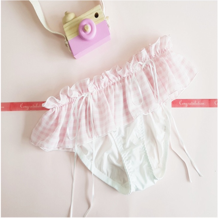 Retro Gingham Ribbon Umbrella Side Girly Panties - Image 2