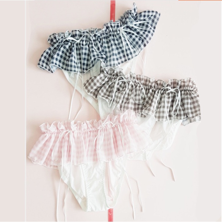 Retro Gingham Ribbon Umbrella Side Girly Panties - Image 3
