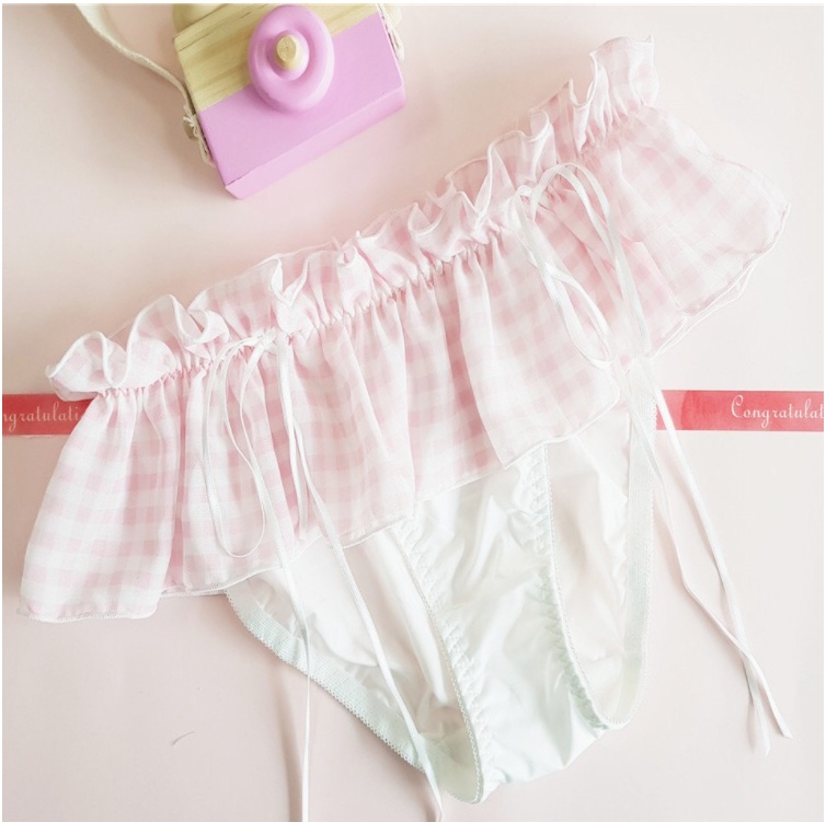Retro Gingham Ribbon Umbrella Side Girly Panties - Image 4
