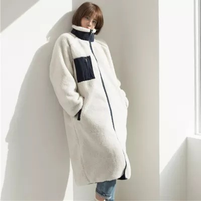 Stand Collar Color Matching Lambswool Two-sided Zipper Coat - Image 3