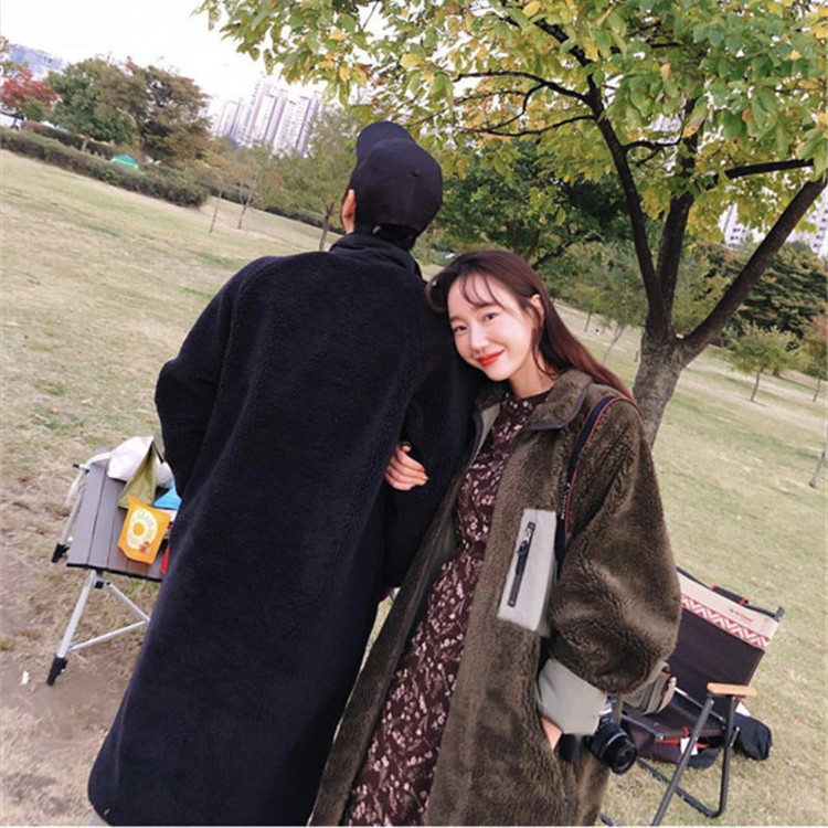 Stand Collar Color Matching Lambswool Two-sided Zipper Coat - Image 9