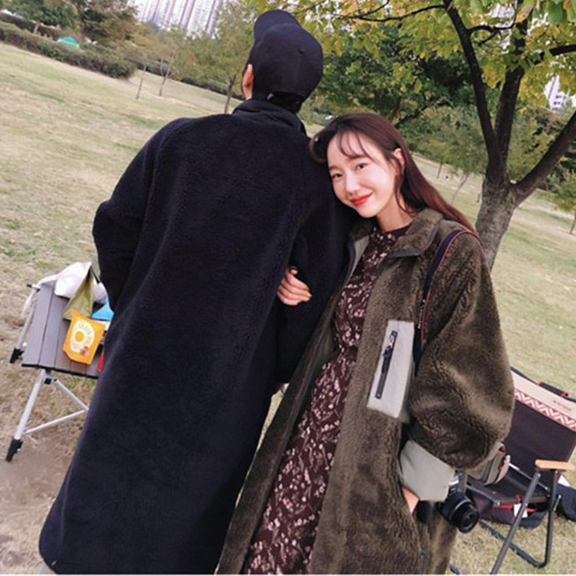 Stand Collar Color Matching Lambswool Two-sided Zipper Coat - Image 10