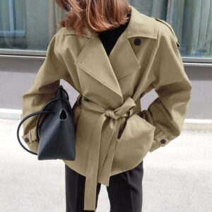 Women's Loose-Fit Trench Coat With Lapel Collar Defined Waist And Belt