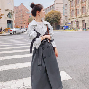 Striped Stitching Mid-length Windbreaker Women