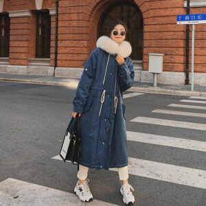 Korean Style Loose Padded Jacket With Waist And Velvet Thick