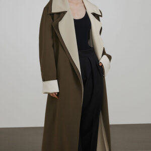 Fake Two-piece Color Contrast Windbreaker Long Silhouette Design Niche Coat