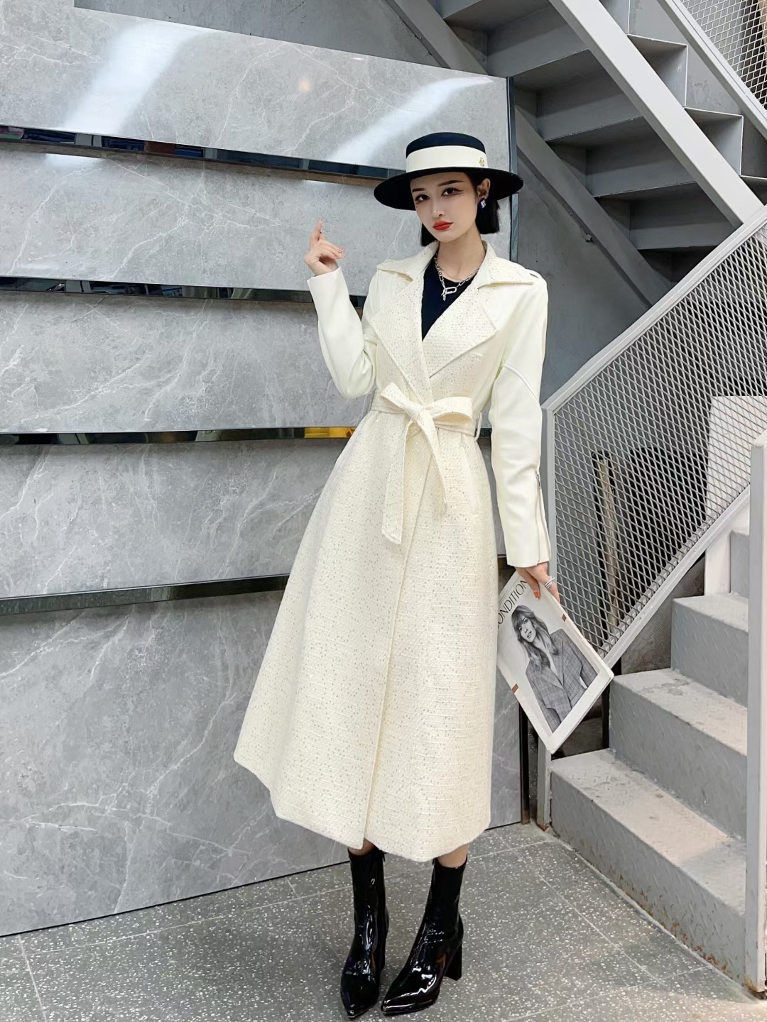 New Style Suit Collar Stitching PU Leather Mid-length Over-the-knee Thickened Thin Windbreaker Jacket - Image 3