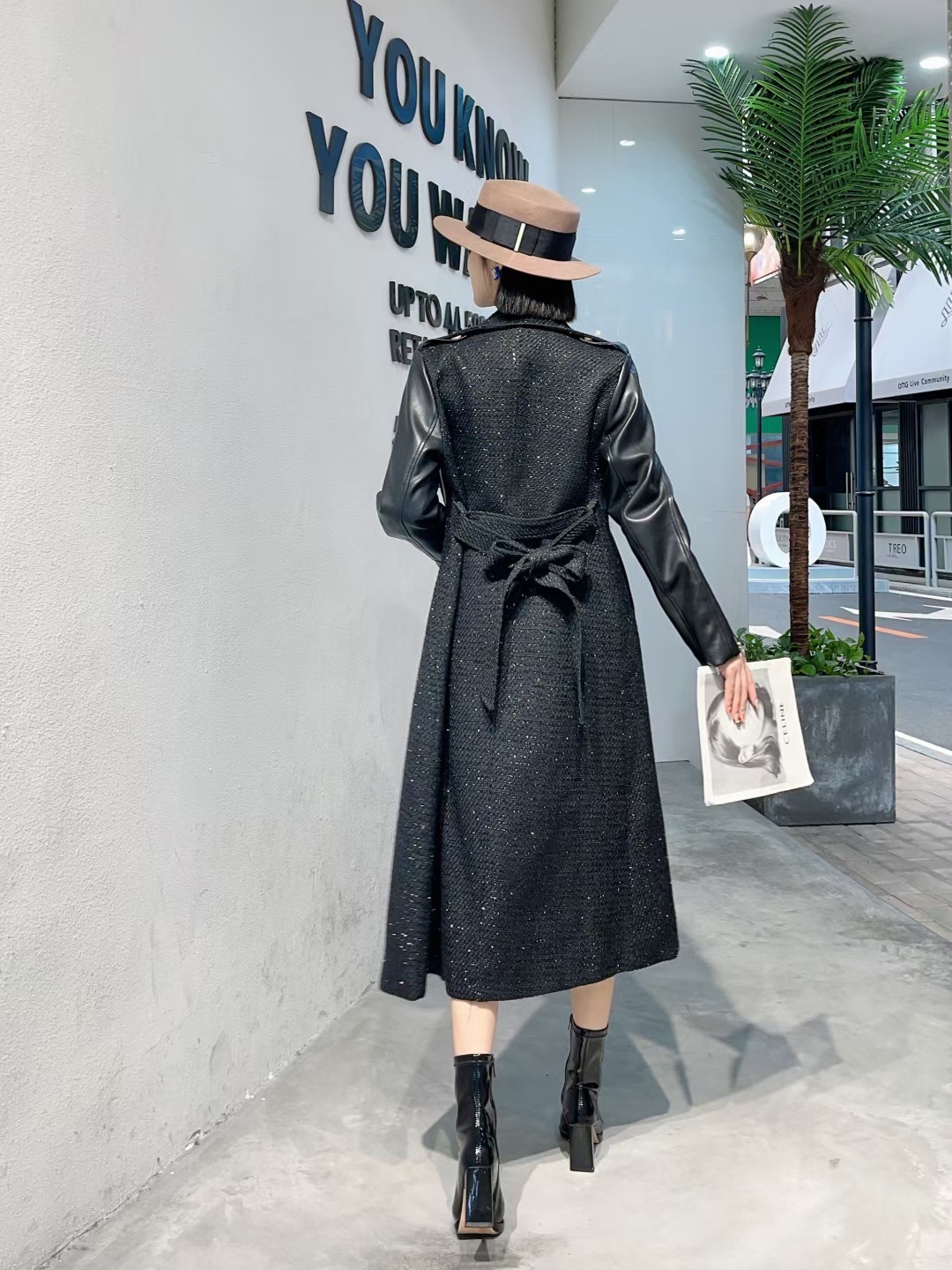 New Style Suit Collar Stitching PU Leather Mid-length Over-the-knee Thickened Thin Windbreaker Jacket - Image 5