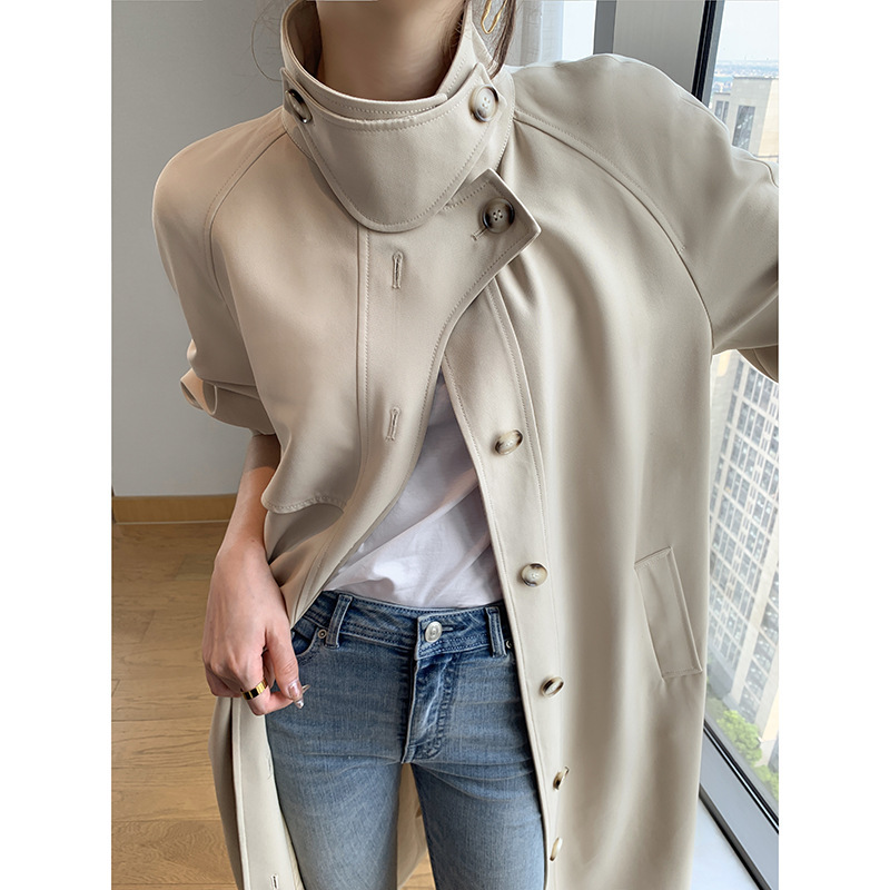 Windbreaker Women's Autumn New Style Single-breasted Temperament Waist Mid-length Coat Jacket - Image 2