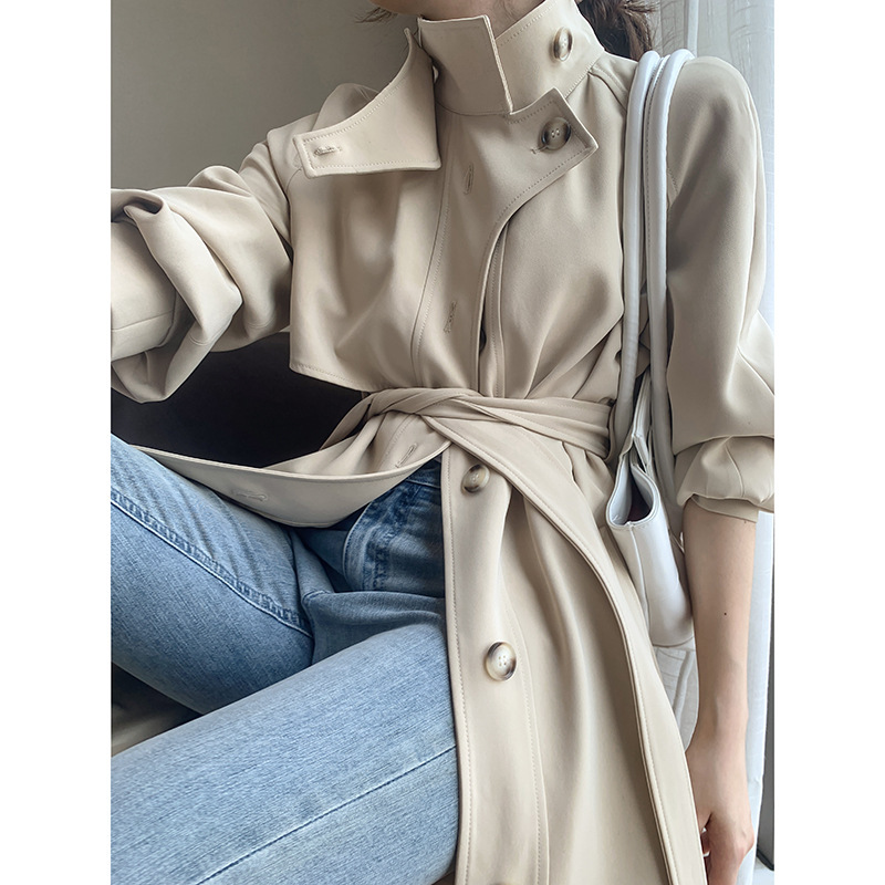 Windbreaker Women's Autumn New Style Single-breasted Temperament Waist Mid-length Coat Jacket - Image 4