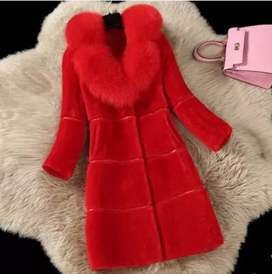 Women's Medium Length Sheep Sheared Fur Coat - Image 3