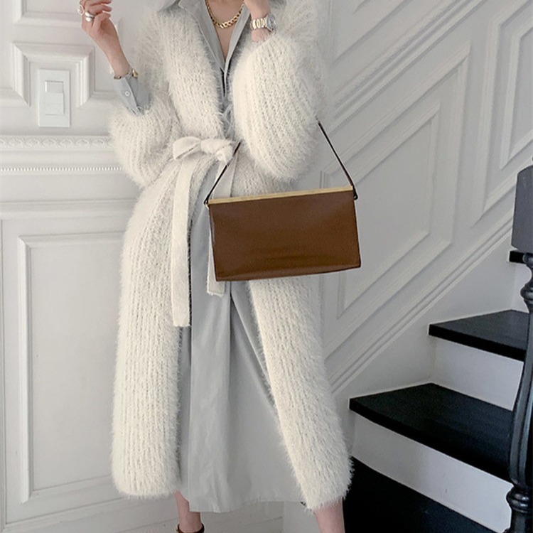 Women's Single-breasted Cardigan Long Over-the-knee Loose Padded Sweater Coat