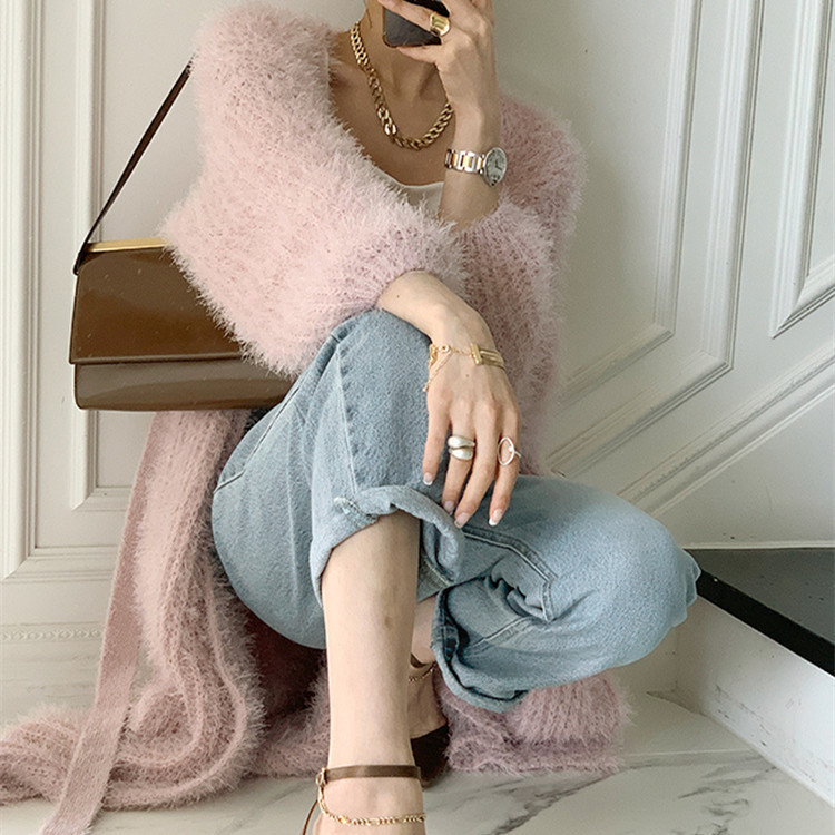 Women's Single-breasted Cardigan Long Over-the-knee Loose Padded Sweater Coat - Image 2