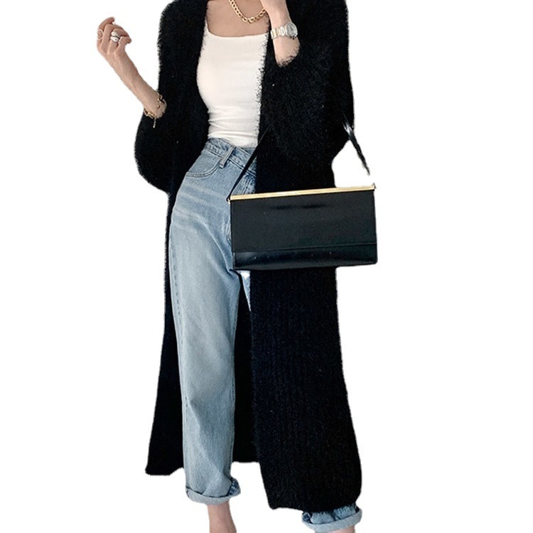 Women's Single-breasted Cardigan Long Over-the-knee Loose Padded Sweater Coat - Image 3