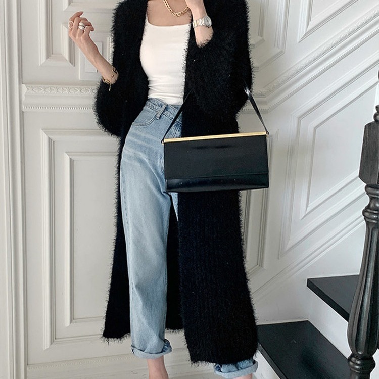 Women's Single-breasted Cardigan Long Over-the-knee Loose Padded Sweater Coat - Image 5