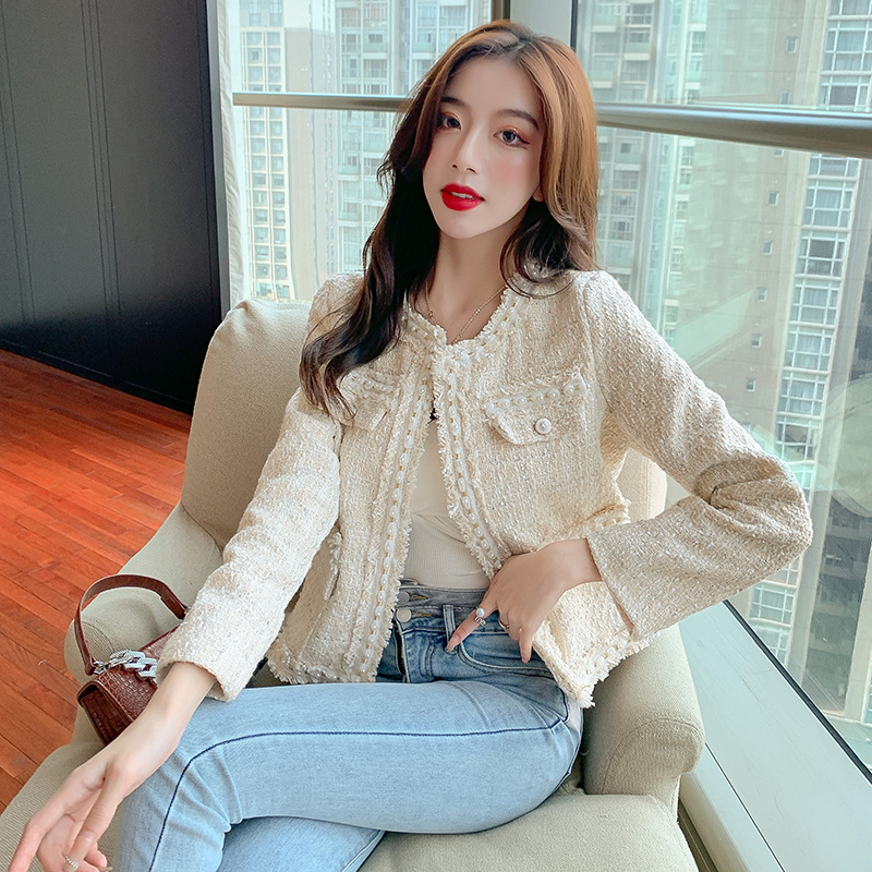 Women's Temperament Heavy Industry Beaded Long-sleeved Short Top - Image 5