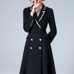 Women's Suit Collar Double Breasted Slim Fit Dress With Belt