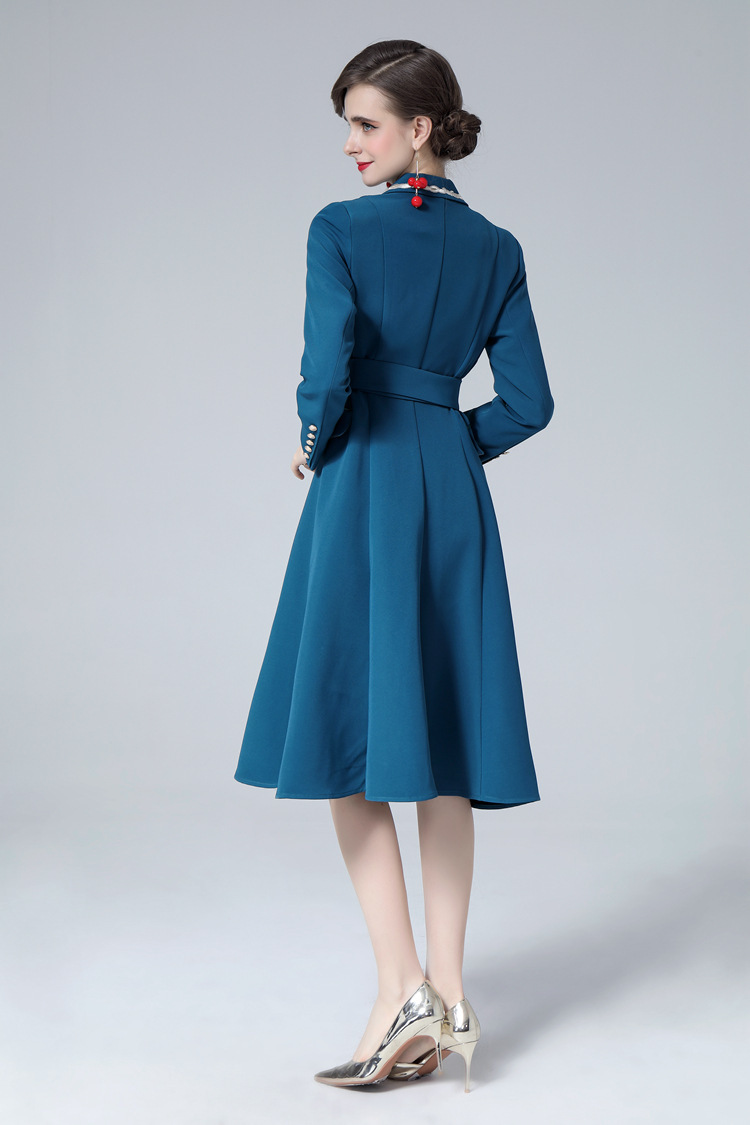 Women's Suit Collar Double Breasted Slim Fit Dress With Belt - Image 2