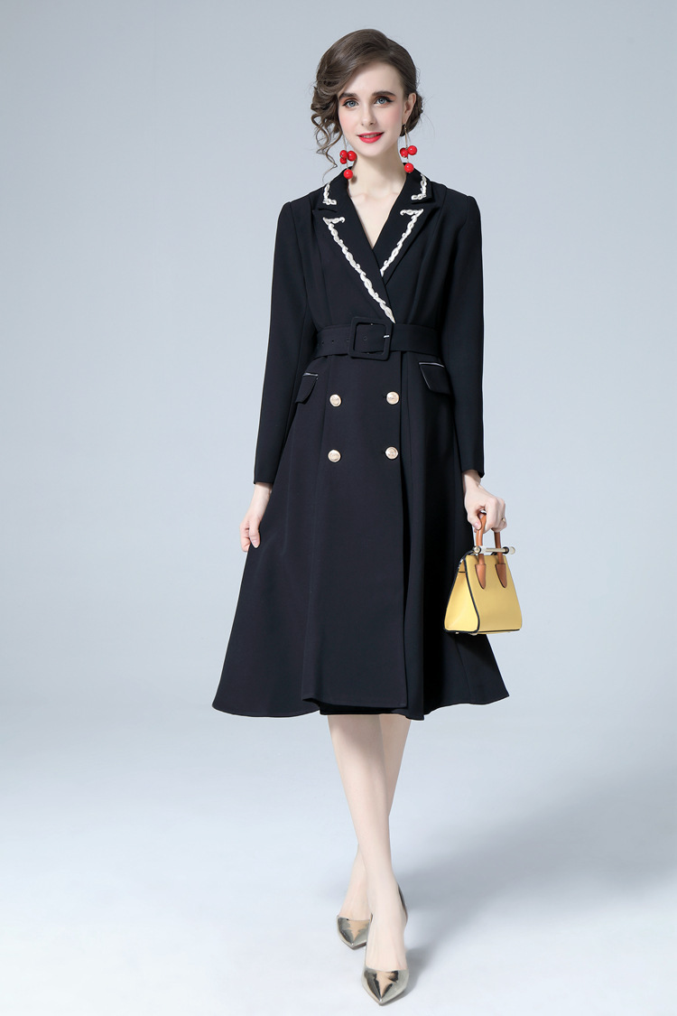 Women's Suit Collar Double Breasted Slim Fit Dress With Belt - Image 4