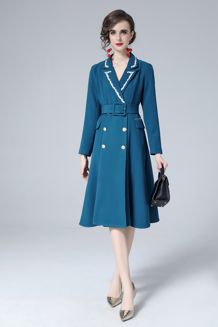 Women's Suit Collar Double Breasted Slim Fit Dress With Belt - Image 5