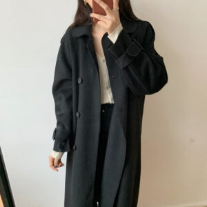 French Vintage Lapel Double Breasted Lace Up Coat