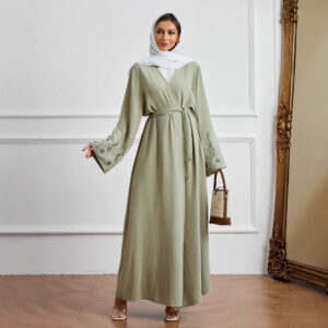 Fashionable Elegant Cardigan Belt Embroidered Dress Robe