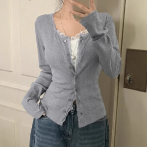 Women's Lace Stitching Light Long Sleeve Knitted Coat