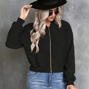 Women's Solid Color Casual Zipper Jacket