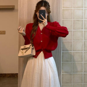 Slim Fit Fitted Waist Sweater Coat Women's Top